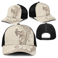 Beige Hawaii Baseball Net Cap Hammerhead Shark Tattoo Curve Polynesian - Polynesian Pride