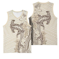 Beige Hawaii Basketball Jersey Hammerhead Shark Tattoo Curve Polynesian LT14 - Polynesian Pride