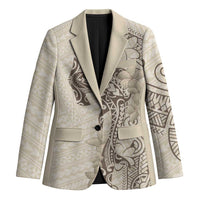 Beige Hawaii Blazer Hammerhead Shark Tattoo Curve Polynesian - Polynesian Pride