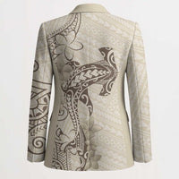 Beige Hawaii Blazer Hammerhead Shark Tattoo Curve Polynesian - Polynesian Pride