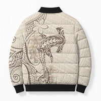 Beige Hawaii Bomber Puffer Jacket Hammerhead Shark Tattoo Curve Polynesian LT14 - Polynesian Pride