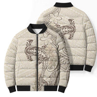 Beige Hawaii Bomber Puffer Jacket Hammerhead Shark Tattoo Curve Polynesian LT14 - Polynesian Pride