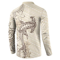Beige Hawaii Button Sweatshirt Hammerhead Shark Tattoo Curve Polynesian LT14 - Polynesian Pride