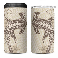 Beige Hawaii 4 in 1 Can Cooler Tumbler Hammerhead Shark Tattoo Curve Polynesian - Polynesian Pride