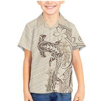 Beige Hawaii Family Matching Mermaid Dress and Hawaiian Shirt Hammerhead Shark Tattoo Curve Polynesian - Polynesian Pride