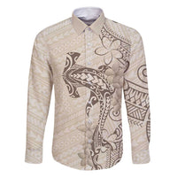 Beige Hawaii Family Matching Summer Maxi Dress and Hawaiian Shirt Hammerhead Shark Tattoo Curve Polynesian - Polynesian Pride