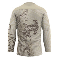Beige Hawaii Hockey Jersey Hammerhead Shark Tattoo Curve Polynesian LT14 - Polynesian Pride