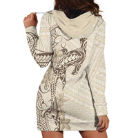 Beige Hawaii Hoodie Dress Hammerhead Shark Tattoo Curve Polynesian - Polynesian Pride