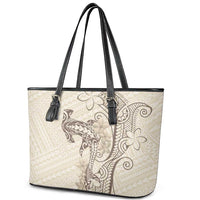 Beige Hawaii Leather Tote Bag Hammerhead Shark Tattoo Curve Polynesian - Polynesian Pride