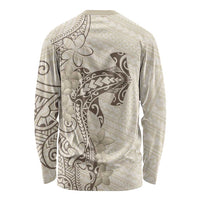 Beige Hawaii Long Sleeve Shirt Hammerhead Shark Tattoo Curve Polynesian LT14 - Polynesian Pride