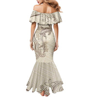 Beige Hawaii Mermaid Dress Hammerhead Shark Tattoo Curve Polynesian - Polynesian Pride