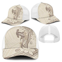 Beige Hawaii Mesh Trucker Cap Hammerhead Shark Tattoo Curve Polynesian - Polynesian Pride