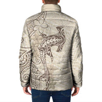Beige Hawaii Padded Jacket Hammerhead Shark Tattoo Curve Polynesian LT14 - Polynesian Pride