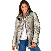 Beige Hawaii Padded Jacket Hammerhead Shark Tattoo Curve Polynesian LT14 Women Beige - Polynesian Pride