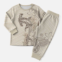 Beige Hawaii Christmas Pajama Set Hammerhead Shark Tattoo Curve Polynesian LT14 Men Beige - Polynesian Pride