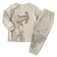 Beige Hawaii Christmas Pajama Set Hammerhead Shark Tattoo Curve Polynesian LT14 - Polynesian Pride