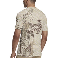 Beige Hawaii Rugby Jersey Hammerhead Shark Tattoo Curve Polynesian LT14 - Polynesian Pride