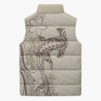 Beige Hawaii Sleeveless Puffer Jacket Hammerhead Shark Tattoo Curve Polynesian LT14 - Polynesian Pride