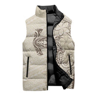 Beige Hawaii Sleeveless Puffer Jacket Hammerhead Shark Tattoo Curve Polynesian LT14 - Polynesian Pride