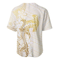 Gold and White Hawaii Baseball Jersey Hammerhead Shark Tattoo Curve Polynesian - Polynesian Pride
