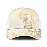 Gold and White Hawaii Baseball Net Cap Hammerhead Shark Tattoo Curve Polynesian LT14 One Size White White - Polynesian Pride