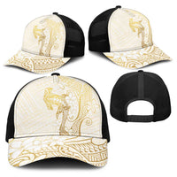 Gold and White Hawaii Baseball Net Cap Hammerhead Shark Tattoo Curve Polynesian LT14 - Polynesian Pride