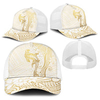 Gold and White Hawaii Baseball Net Cap Hammerhead Shark Tattoo Curve Polynesian LT14 - Polynesian Pride