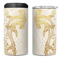 Gold and White Hawaii 4 in 1 Can Cooler Tumbler Hammerhead Shark Tattoo Curve Polynesian - Polynesian Pride