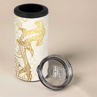 Gold and White Hawaii 4 in 1 Can Cooler Tumbler Hammerhead Shark Tattoo Curve Polynesian - Polynesian Pride