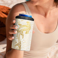 Gold and White Hawaii 4 in 1 Can Cooler Tumbler Hammerhead Shark Tattoo Curve Polynesian - Polynesian Pride