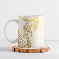 Gold and White Hawaii Ceramic Mug Hammerhead Shark Tattoo Curve Polynesian - Polynesian Pride