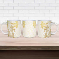 Gold and White Hawaii Ceramic Mug Hammerhead Shark Tattoo Curve Polynesian - Polynesian Pride