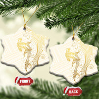 Gold and White Hawaii Ceramic Ornament Hammerhead Shark Tattoo Curve Polynesian - Polynesian Pride