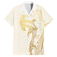 Gold and White Hawaii Family Matching Off Shoulder Maxi Dress and Hawaiian Shirt Hammerhead Shark Tattoo Curve Polynesian - Polynesian Pride