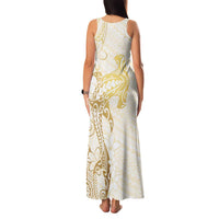 Gold and White Hawaii Family Matching Tank Maxi Dress and Hawaiian Shirt Hammerhead Shark Tattoo Curve Polynesian - Polynesian Pride