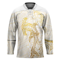 Gold and White Hawaii Hockey Jersey Hammerhead Shark Tattoo Curve Polynesian LT14 Unisex White - Polynesian Pride