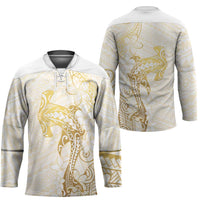 Gold and White Hawaii Hockey Jersey Hammerhead Shark Tattoo Curve Polynesian LT14 - Polynesian Pride