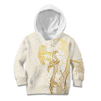 Gold and White Hawaii Kid Hoodie Hammerhead Shark Tattoo Curve Polynesian LT14 Hoodie White - Polynesian Pride