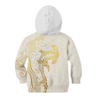 Gold and White Hawaii Kid Hoodie Hammerhead Shark Tattoo Curve Polynesian LT14 - Polynesian Pride