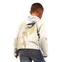 Gold and White Hawaii Kid Hoodie Hammerhead Shark Tattoo Curve Polynesian LT14 - Polynesian Pride