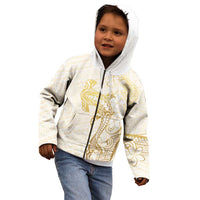 Gold and White Hawaii Kid Hoodie Hammerhead Shark Tattoo Curve Polynesian LT14 - Polynesian Pride