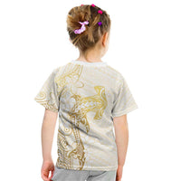 Gold and White Hawaii Kid T Shirt Hammerhead Shark Tattoo Curve Polynesian - Polynesian Pride
