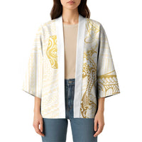 Gold and White Hawaii Kimono Hammerhead Shark Tattoo Curve Polynesian - Polynesian Pride