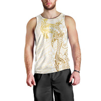 Gold and White Hawaii Men Tank Top Hammerhead Shark Tattoo Curve Polynesian LT14 - Polynesian Pride