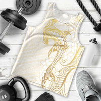 Gold and White Hawaii Men Tank Top Hammerhead Shark Tattoo Curve Polynesian LT14 - Polynesian Pride