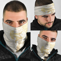 Gold and White Hawaii Neck Gaiter Hammerhead Shark Tattoo Curve Polynesian - Polynesian Pride