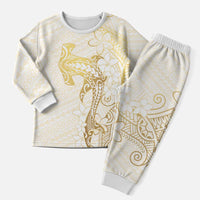 Gold and White Hawaii Christmas Pajama Set Hammerhead Shark Tattoo Curve Polynesian LT14 Men White - Polynesian Pride