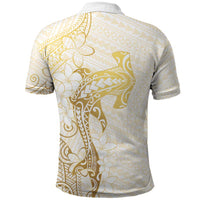 Gold and White Hawaii Polo Shirt Hammerhead Shark Tattoo Curve Polynesian - Polynesian Pride