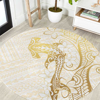 Gold and White Hawaii Round Carpet Hammerhead Shark Tattoo Curve Polynesian - Polynesian Pride