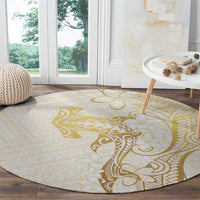 Gold and White Hawaii Round Carpet Hammerhead Shark Tattoo Curve Polynesian - Polynesian Pride